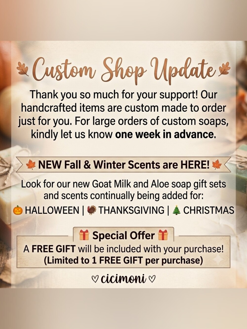 ❣️Important! Hello Fall 🥰Free Handcrafted Goat Milk Soap!